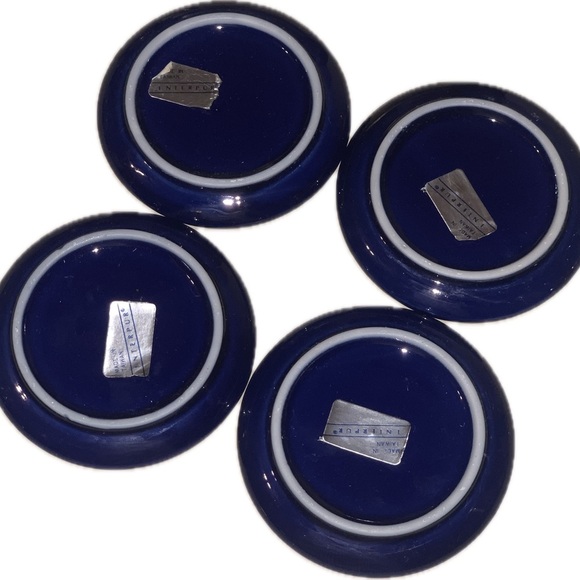 Vintage Interpur Blue Porcelain Coaster Set of 4 w Gold Accents Japanese Peacock - Picture 6 of 10